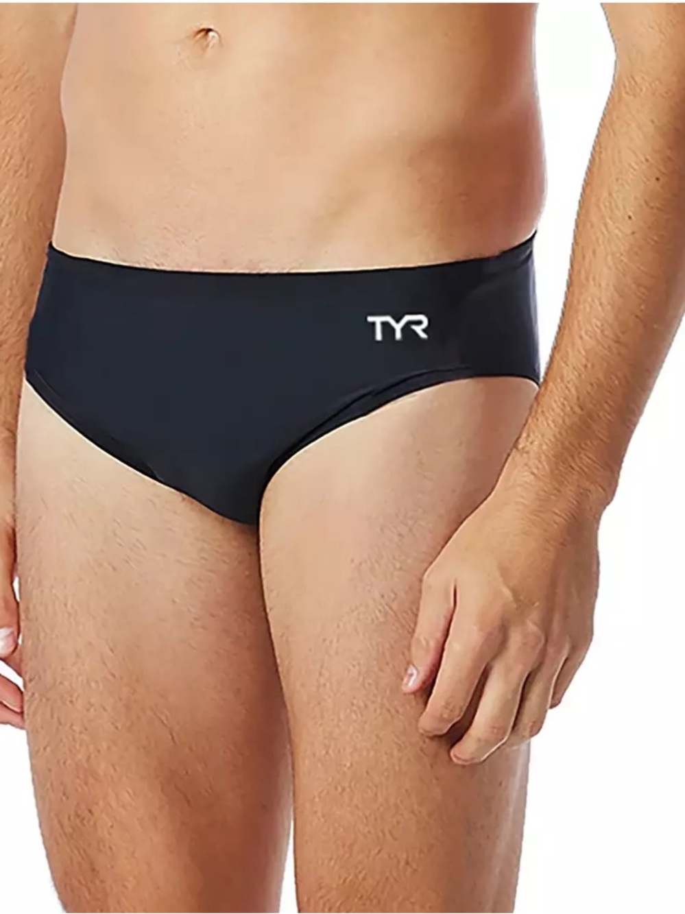 TYR Men's Solid Racer Brief in Black with White Logo Size S